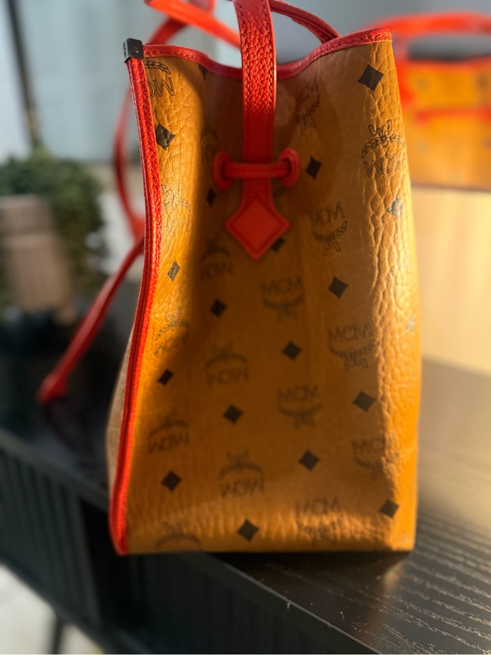 MCM Cognac Visetos Bucket Bag with Red Trim - Picture 5 of 10